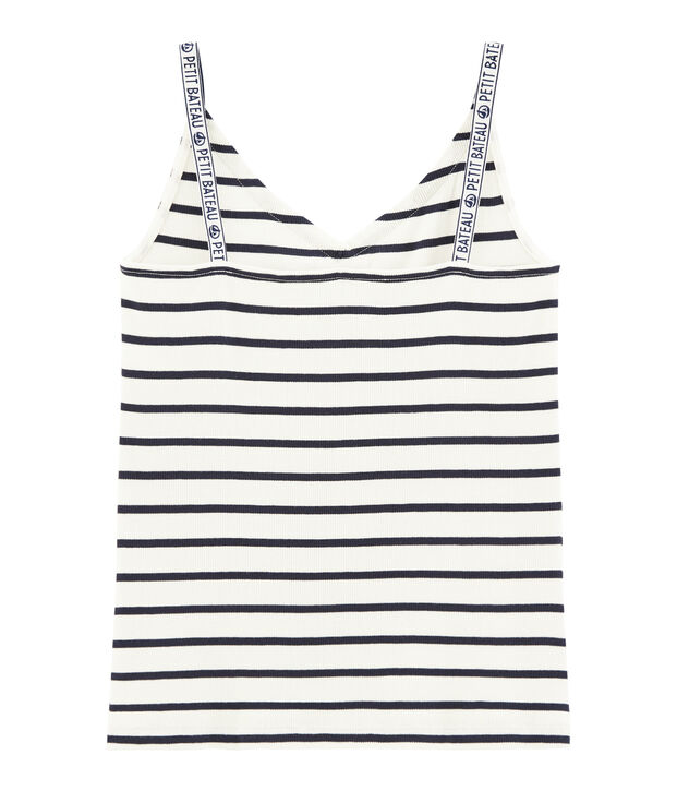 Camiseta de tirantes para mujer blanco/azul