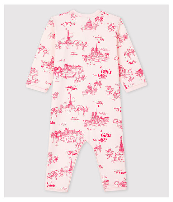 Pijama enterizo sin pies en tela de Jouy rosa de bebé niña de algodón rosa FLEUR/rosa GROSEILLER