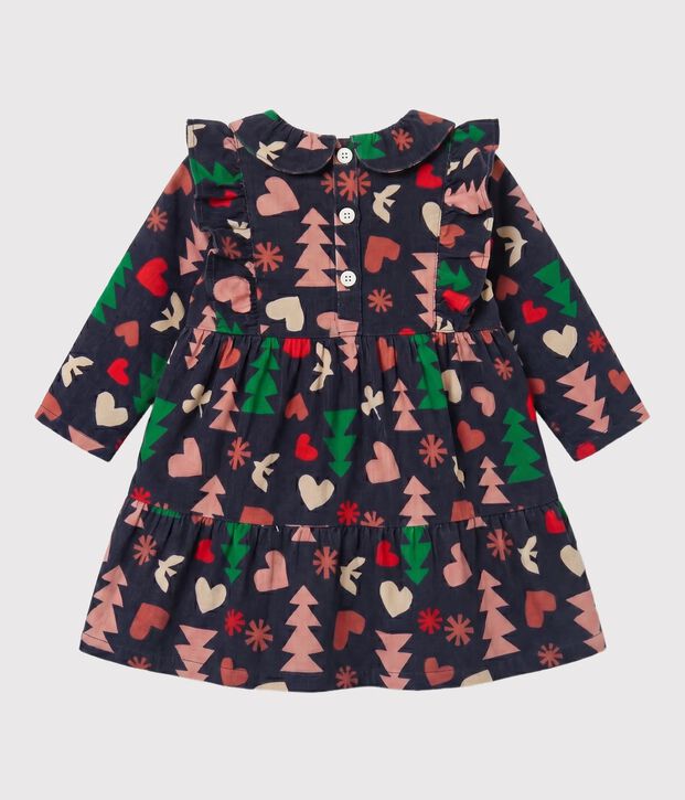 Vestido de franela de manga larga para beb&eacute; azul/multicolor