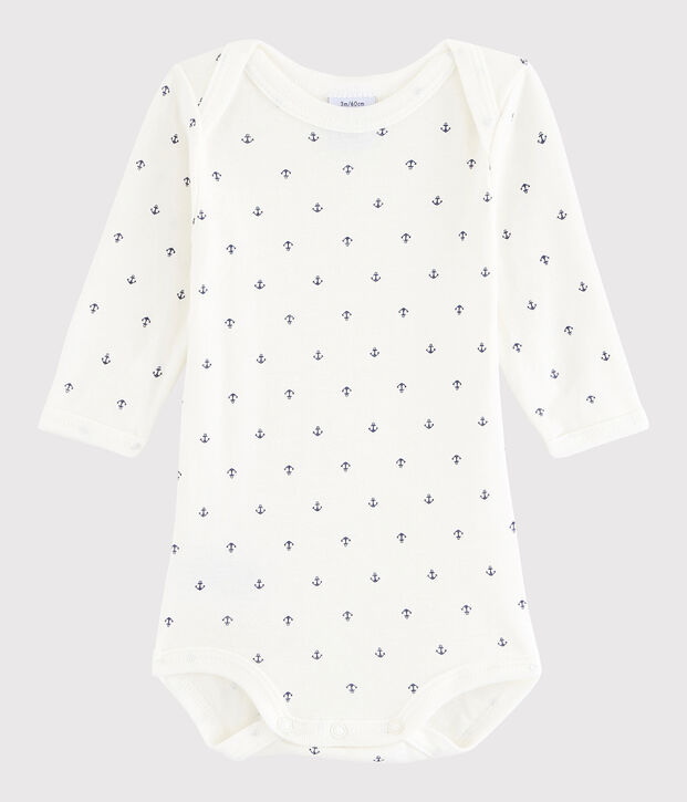 Bodi de manga larga de beb&eacute; ni&ntilde;o blanco/azul