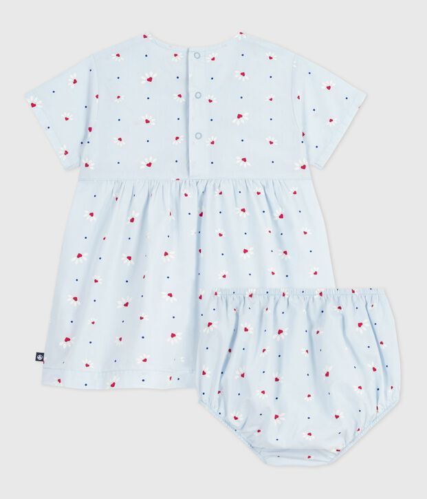 Vestido estampado de algod&oacute;n de manga corta y pololo para beb&eacute; azul/multicolor