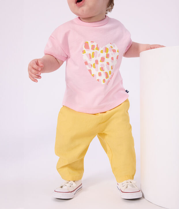 Pantal&oacute;n liso de algod&oacute;n/lino para beb&eacute; amarillo