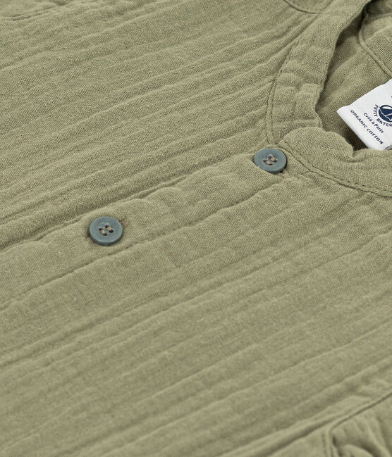 Camisa de manga corta de gasa de algodón para bebé verde MARECAGE