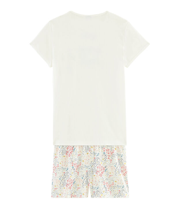 Pijama corto de punto para chica blanco/multicolor