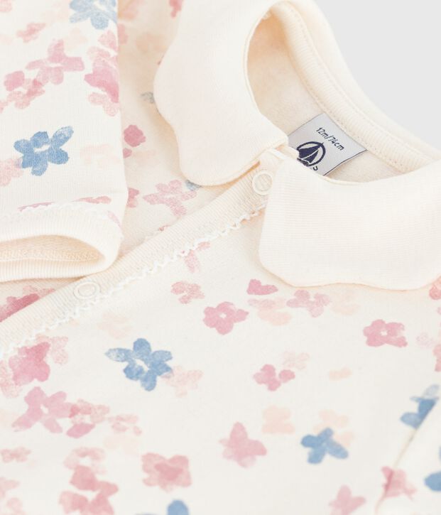 Pijama de felpa cepillada con cuello p&eacute;talo y estampado de flores para beb&eacute; crudo/multicolor