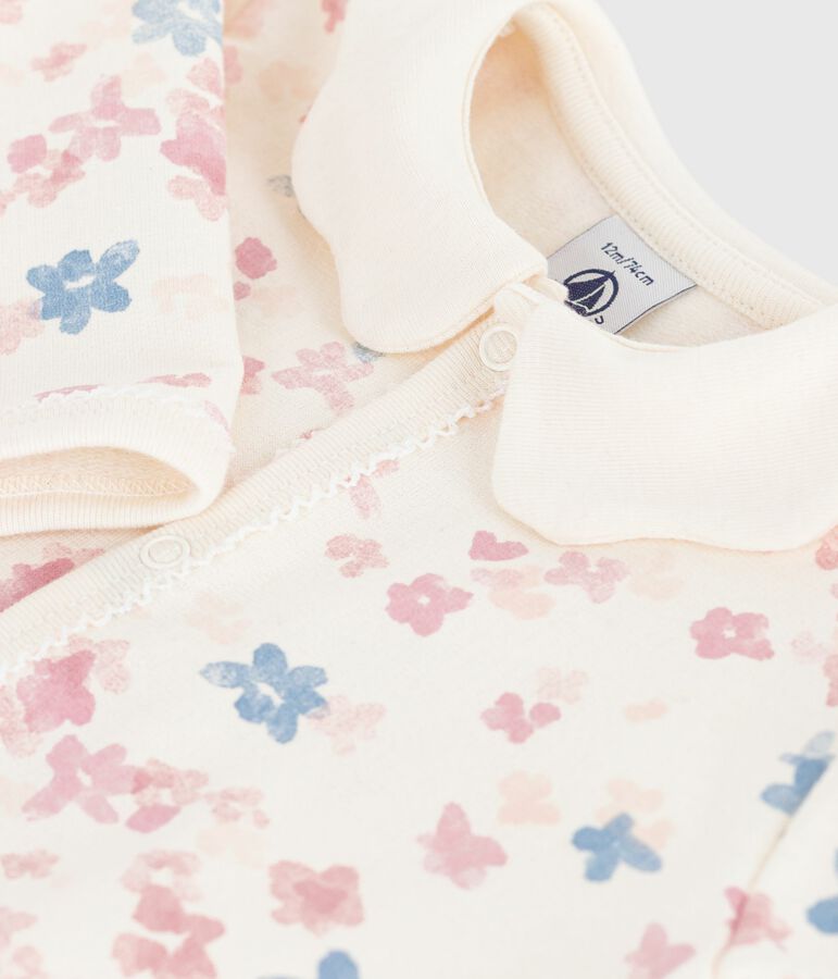 Pijama de felpa cepillada con cuello p&eacute;talo y estampado de flores para beb&eacute; MILK/ MULTICO