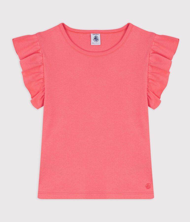 Camiseta infantil lisa de manga corta de algod&oacute;n rosa