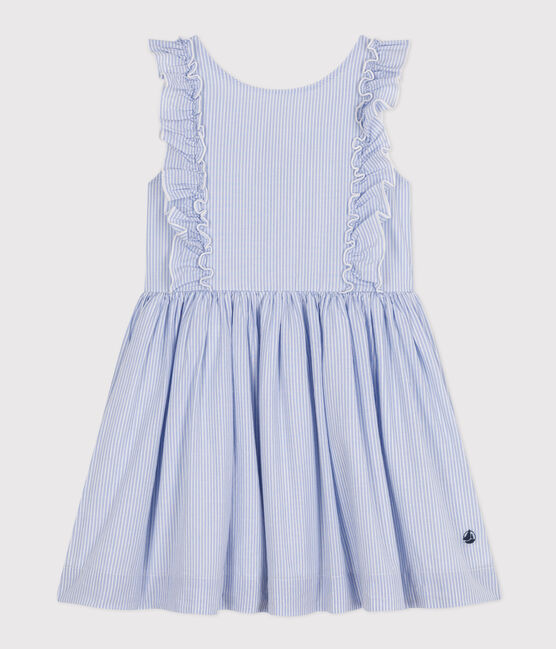 Vestido de popelina a rayas sin mangas para niña BLEU/ MARSHMALLOW/ ARGENT