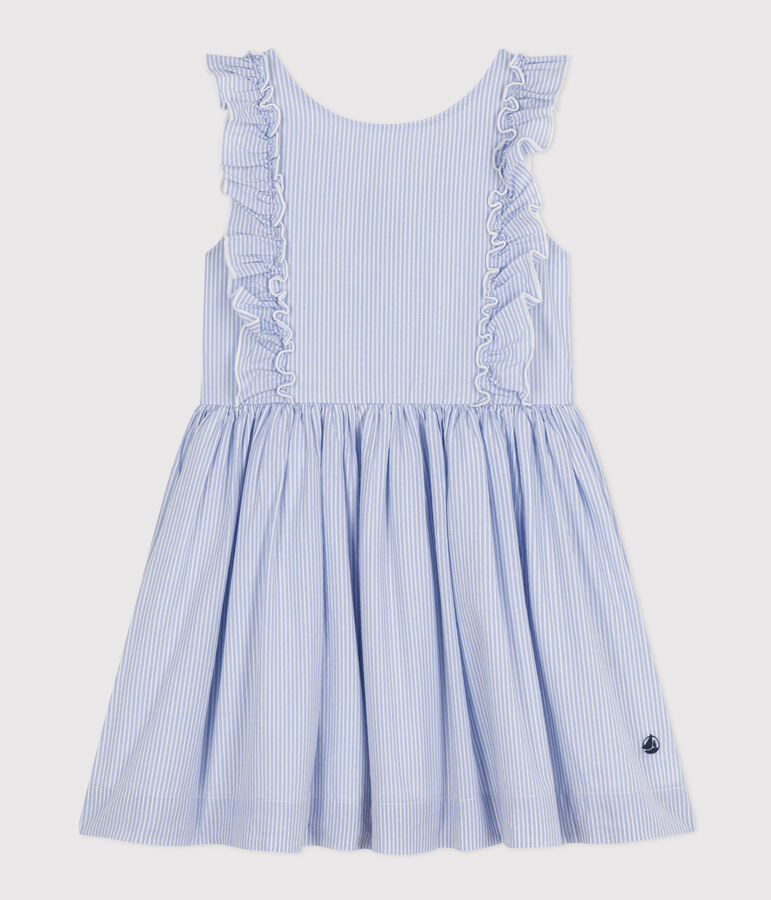 Vestido de popelina a rayas sin mangas para ni&ntilde;a azul/blanco/gris