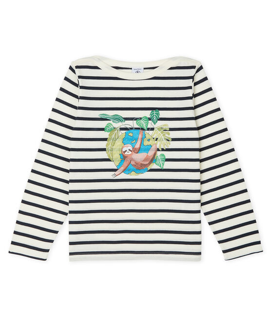 Camiseta marinera infantil unisex beige COQUILLE/azul SMOKING