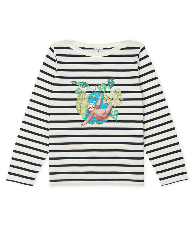 Camiseta marinera infantil unisex blanco/azul