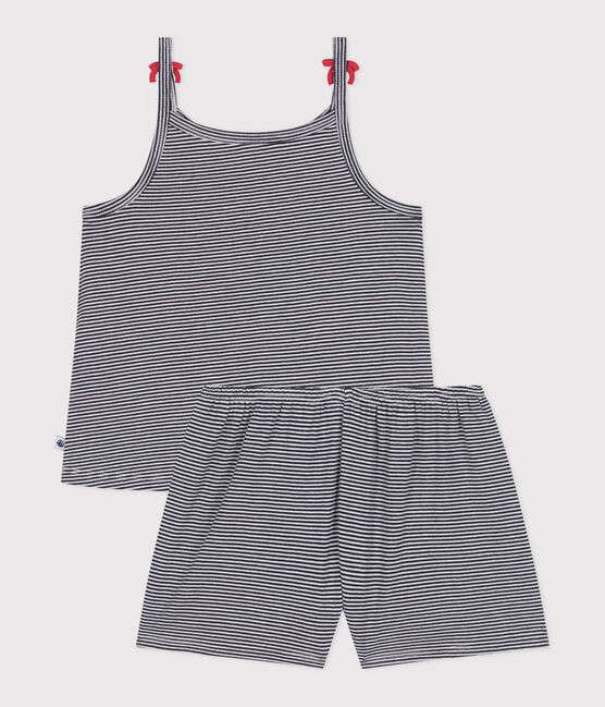 Pijama corto infantil de algodón de tirantes a rayas azul SMOKING/blanco MARSHMALLOW