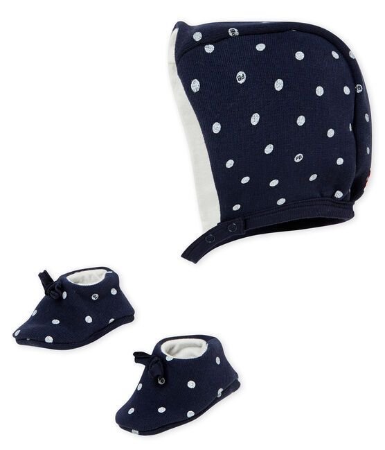 Lote de gorrito y patucos para bebé niña azul SMOKING/blanco MARSHMALLOW