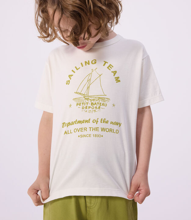 Camiseta infantil de manga corta de algod&oacute;n blanco