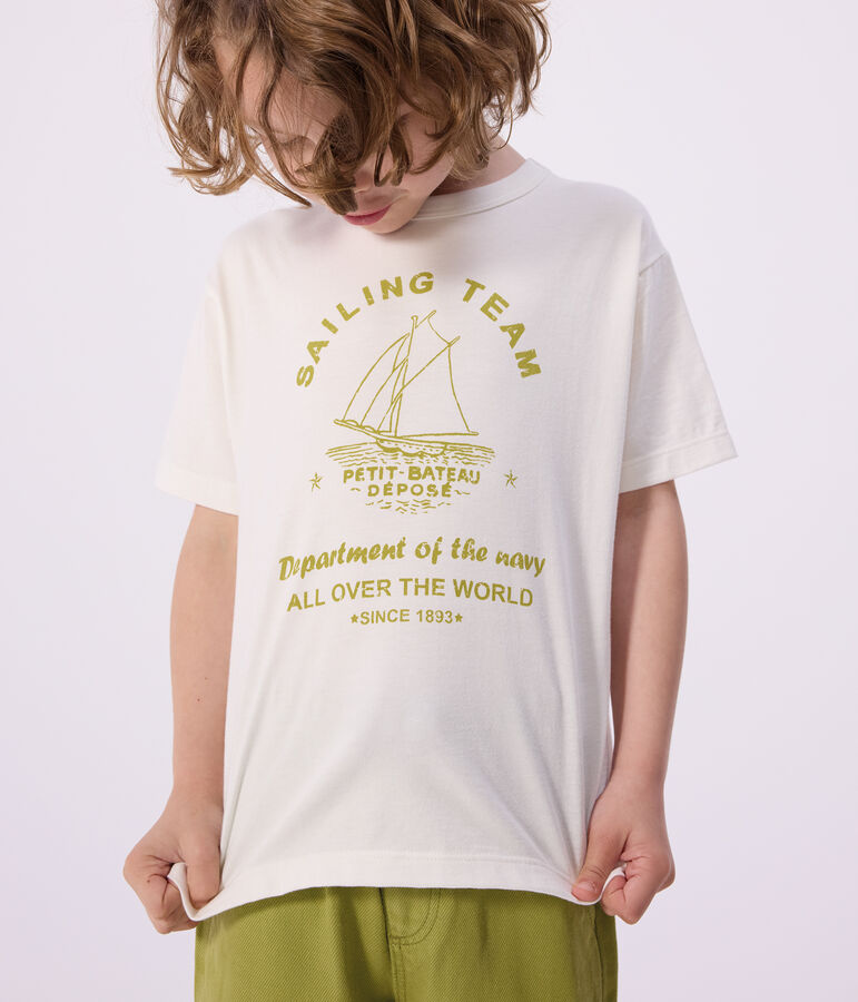 Camiseta infantil de manga corta de algod&oacute;n blanco MARSHMALLOW