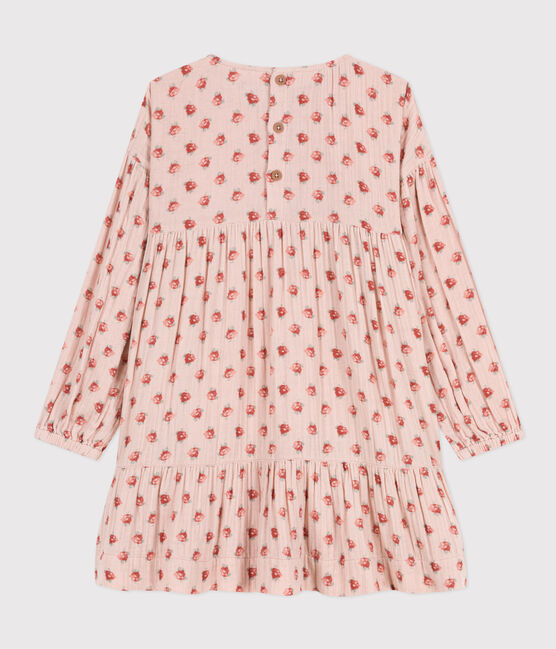 Vestido de manga larga de gasa de algodón con flores de niña rosa SALINE/blanco MULTICO