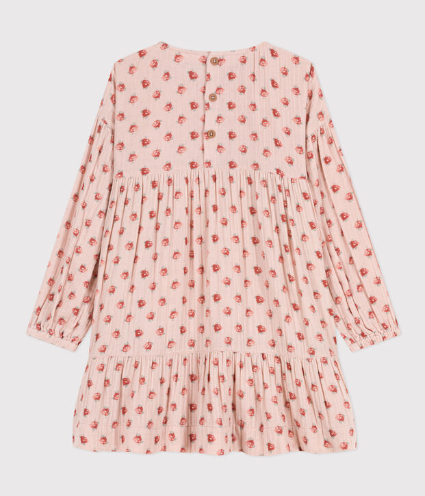 Vestido de manga larga de gasa de algod&oacute;n con flores de ni&ntilde;a rosa/multicolor