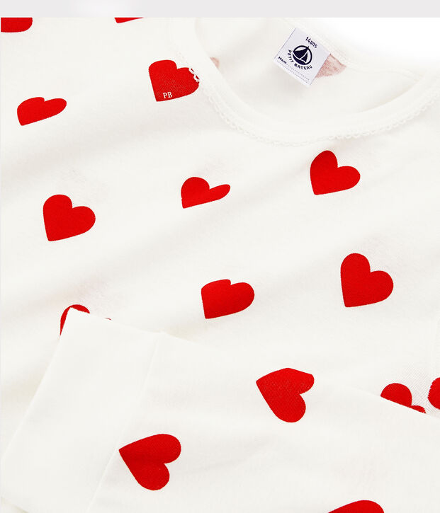 Pijama de ni&ntilde;a-mujer con corazones de punto blanco/rojo