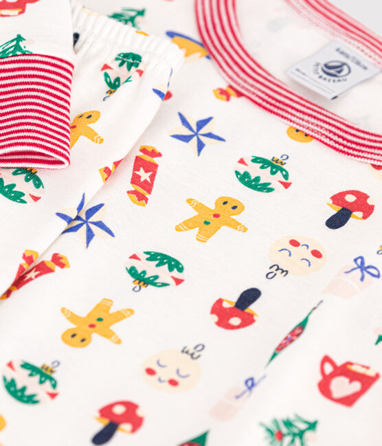 Pijama infantil de algodón con estampado de Navidad blanco MARSHMALLOW/blanco MULTICO