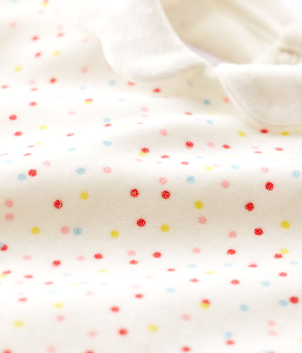 Pijama enterizo de peque&ntilde;os lunares de colores de beb&eacute; ni&ntilde;a en terciopelo blanco/multicolor