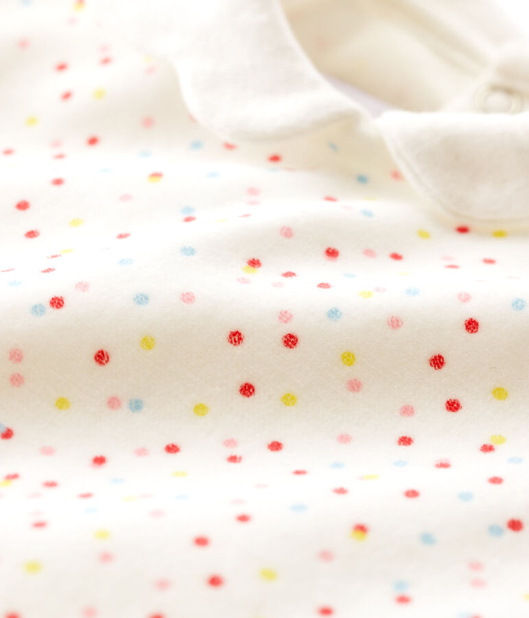 Pijama enterizo de peque&ntilde;os lunares de colores de beb&eacute; ni&ntilde;a en terciopelo blanco/multicolor