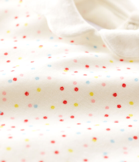 Pijama enterizo de pequeños lunares de colores de bebé niña en terciopelo blanco MARSHMALLOW/blanco MULTICO