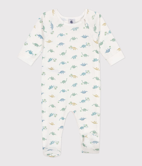 Pijama de algodón con dinosaurios para bebé blanco MARSHMALLOW/blanco MULTICO