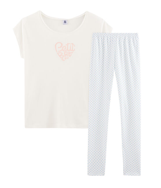 Pijama de punto para niña blanco MARSHMALLOW/azul JASMIN