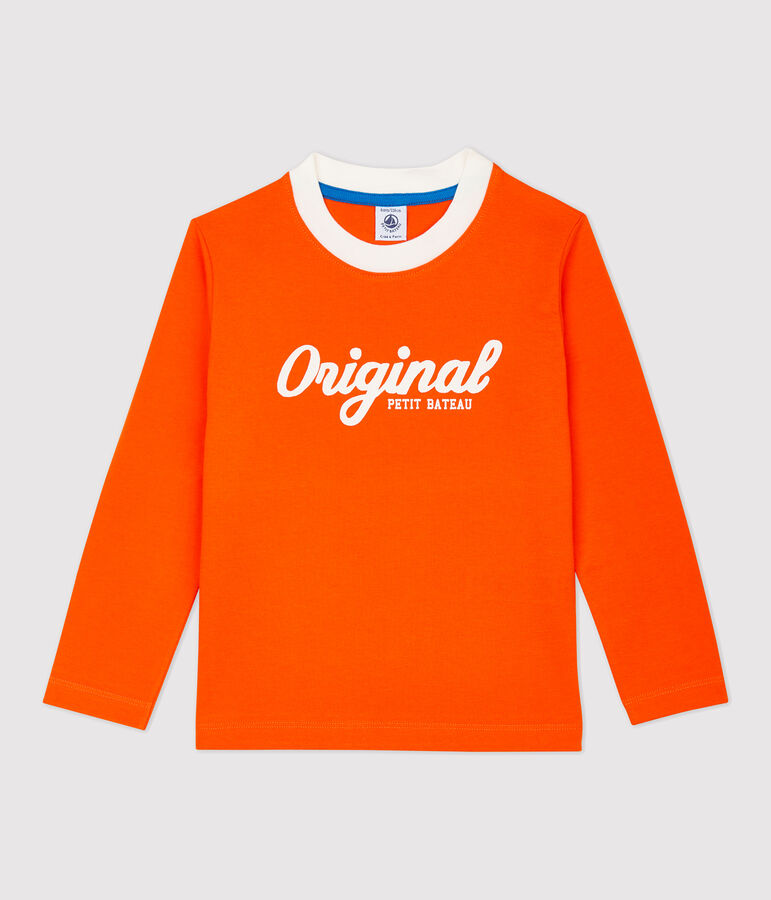 Camiseta de manga larga de algod&oacute;n de ni&ntilde;o naranja