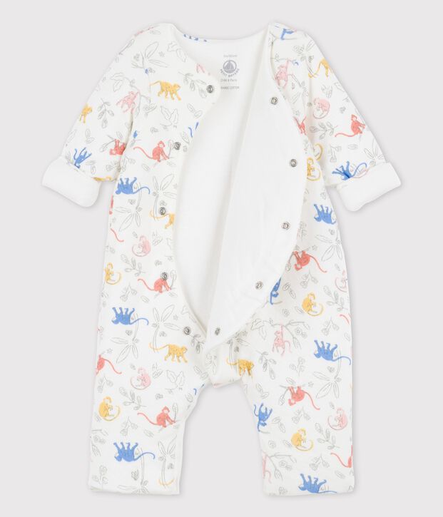 Mono largo de beb&eacute; con estampado en tejido t&uacute;bico ecol&oacute;gico blanco/multicolor