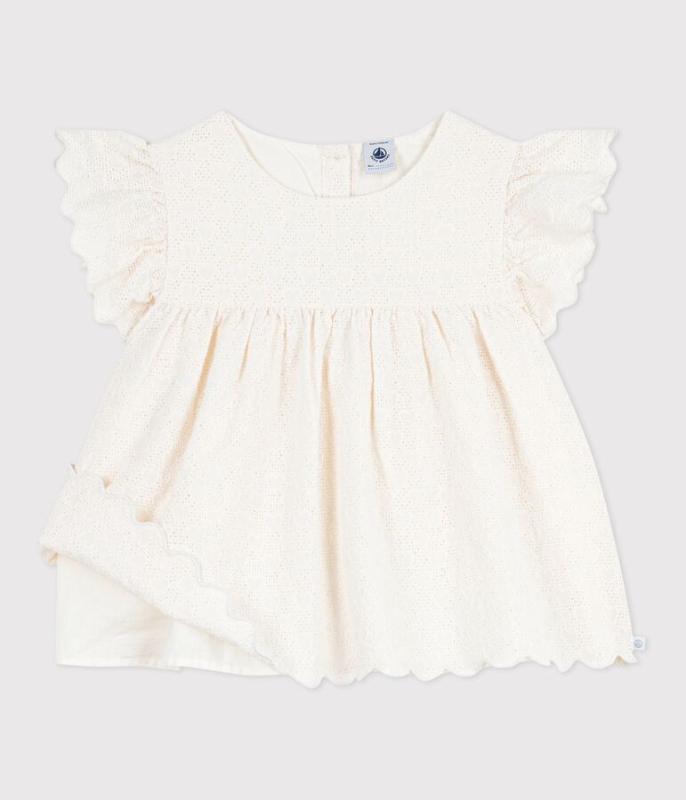 Blusa infantil de manga corta de algod&oacute;n con estampado de corazones blanco MARSHMALLOW