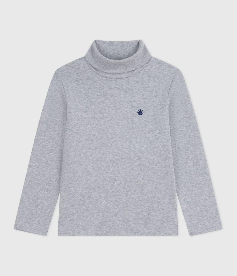 Camiseta infantil de cuello alto de algod&oacute;n gris