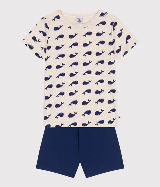 Pijama corto infantil de algodón con estampado de ballenas azul MEDIEVAL/blanco MULTICO
