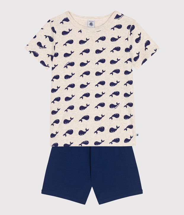 Pijama corto infantil de algod&oacute;n con estampado de ballenas azul/multicolor