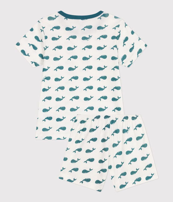 Pijama corto infantil de algodón con estampado de ballenas verde MARSHMALLOW/ DRAGONFLY