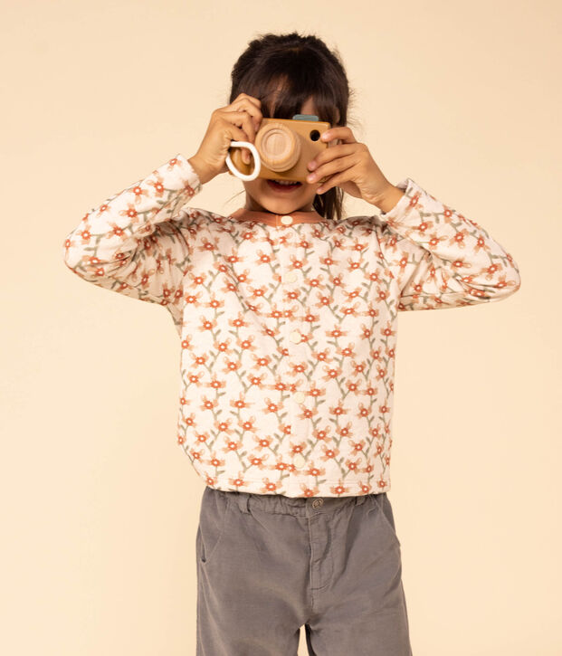 C&aacute;rdigan estampado de tejido t&uacute;bico acolchado de ni&ntilde;a crudo/multicolor