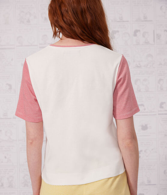 Pijama corto Petit Bateau X Snoopy de algodón para mujer blanco MARSHMALLOW/blanco MULTICO