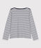 Camiseta marinera de mujer de algod&oacute;n grueso larga blanco/azul