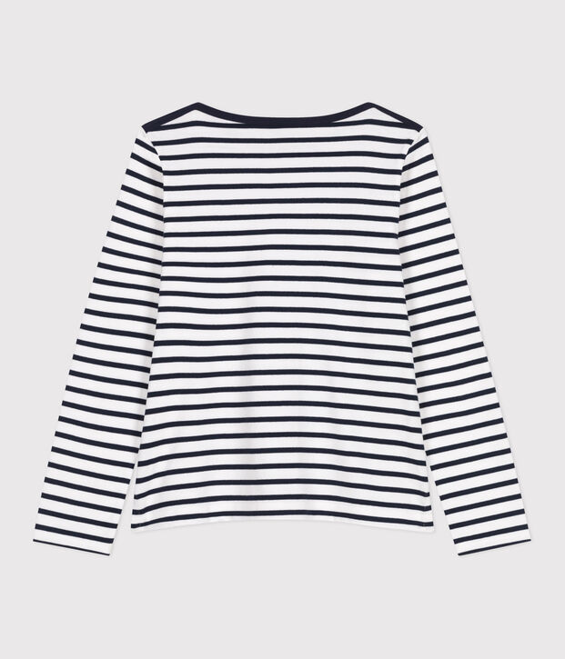 Camiseta marinera de mujer de algod&oacute;n grueso larga blanco/azul