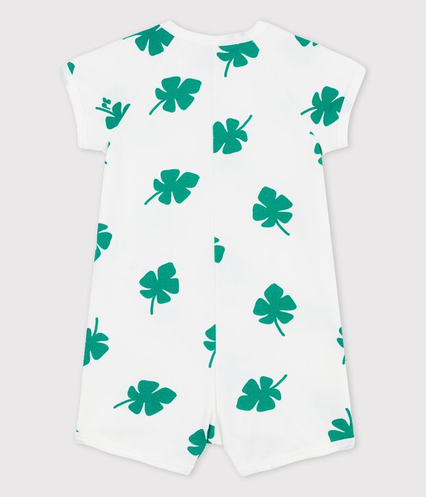 Mono corto con estampado vegetal de mulet&oacute;n para beb&eacute; blanco/verde