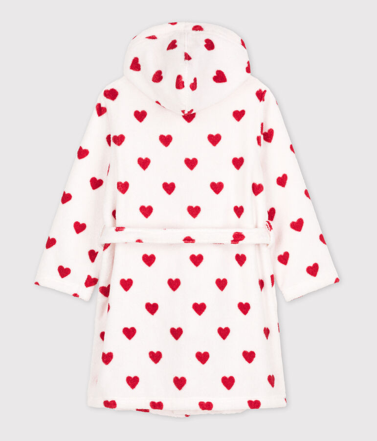 Albornoz de rizo con corazones para ni&ntilde;o/ni&ntilde;a blanco/rojo