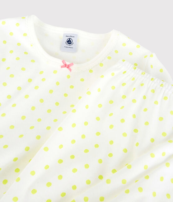 Pijama de lunares amarillos de algodón de niña blanco MARSHMALLOW/ SUNNY