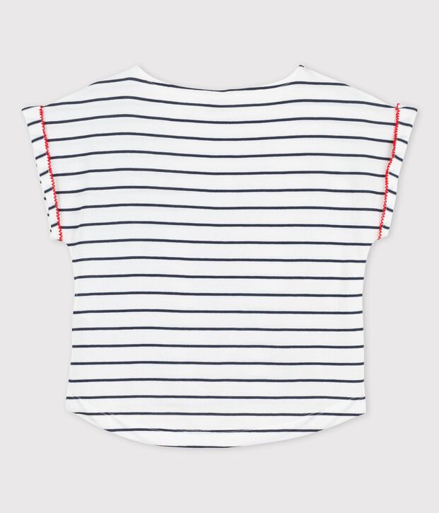 Camiseta de manga corta de algod&oacute;n de ni&ntilde;a blanco/azul