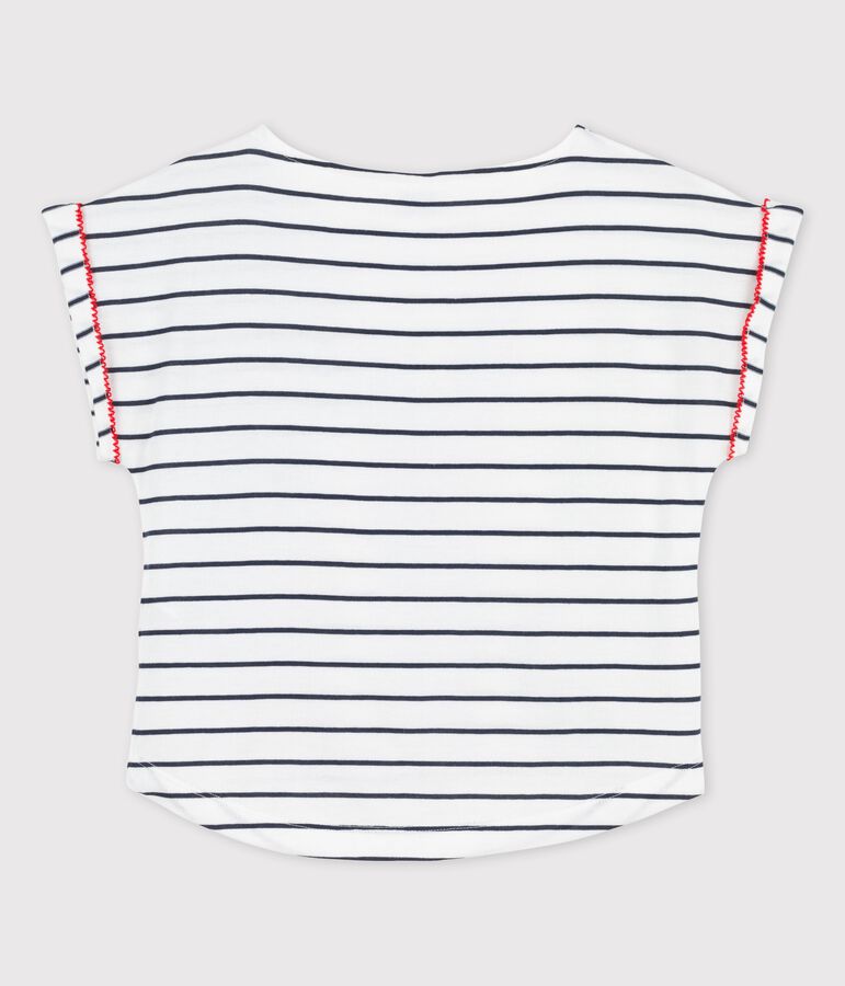 Camiseta de manga corta de algod&oacute;n de ni&ntilde;a blanco/azul