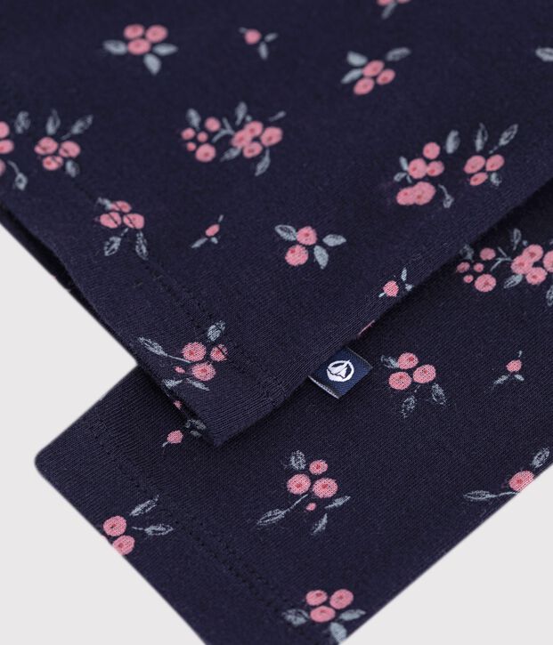 Camiseta infantil de cuello alto de algod&oacute;n con flores azul/multicolor