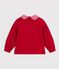 Sudadera infantil lisa de algod&oacute;n con cuello rojo