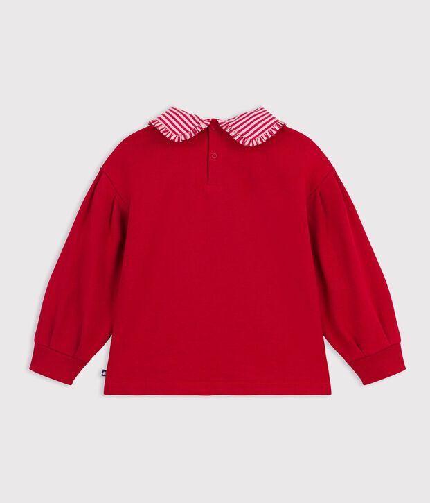 Sudadera infantil lisa de algod&oacute;n con cuello rojo