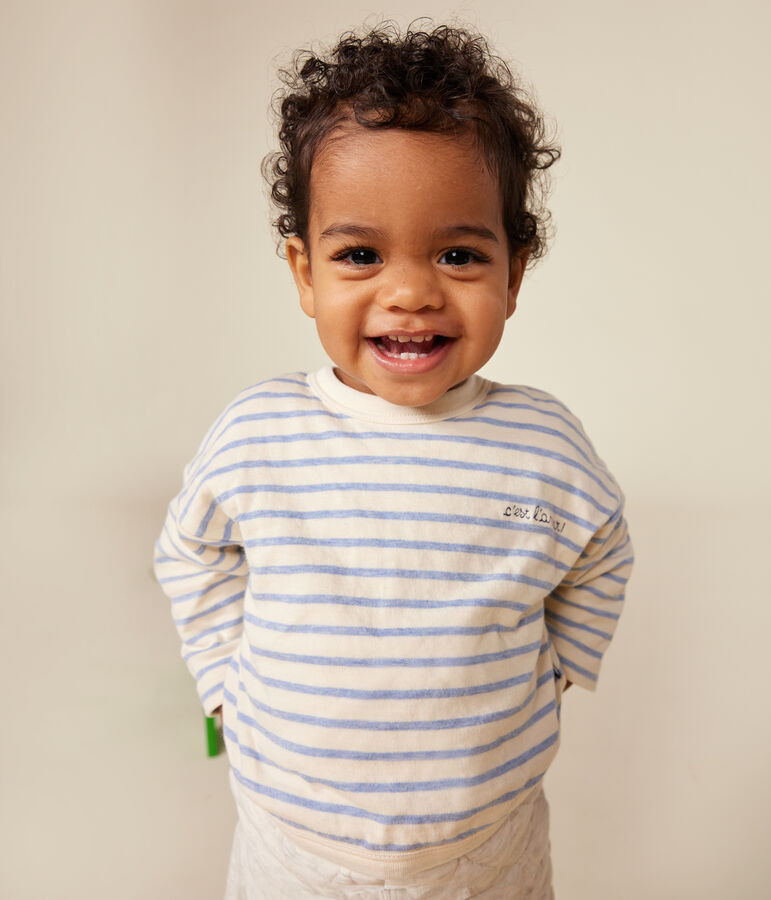 Camiseta de manga larga de t&uacute;bico para beb&eacute; crudo/azul