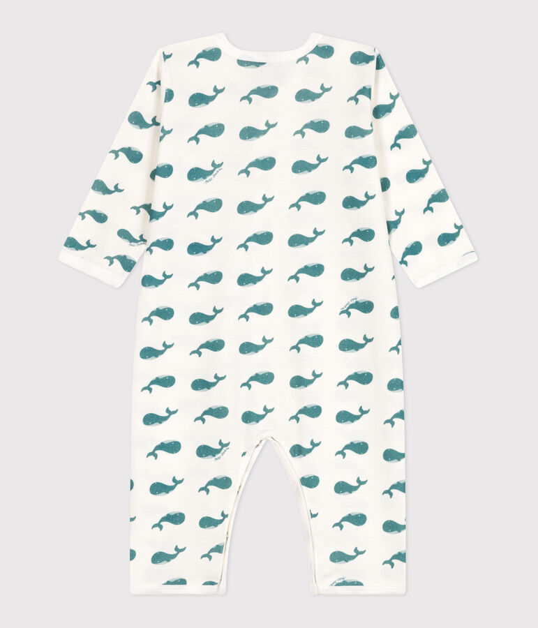 Pijama de beb&eacute; de algod&oacute;n sin patas de ballena blanco/verde