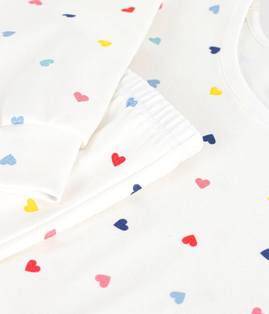 Pijama de algodón y elastano con estampado de corazones para mujer blanco MARSHMALLOW/blanco MULTICO